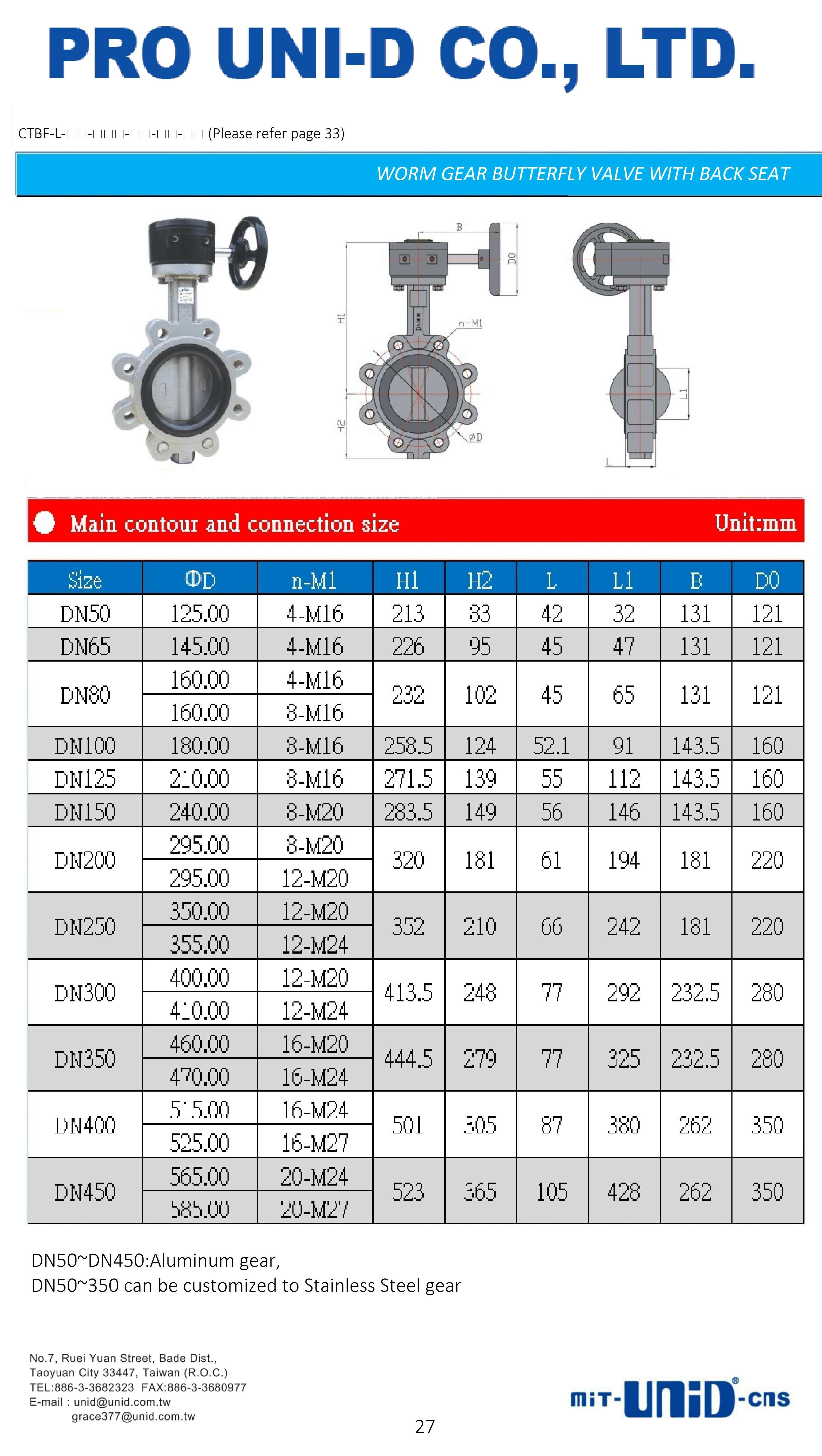 SS gear lug butterfly valve