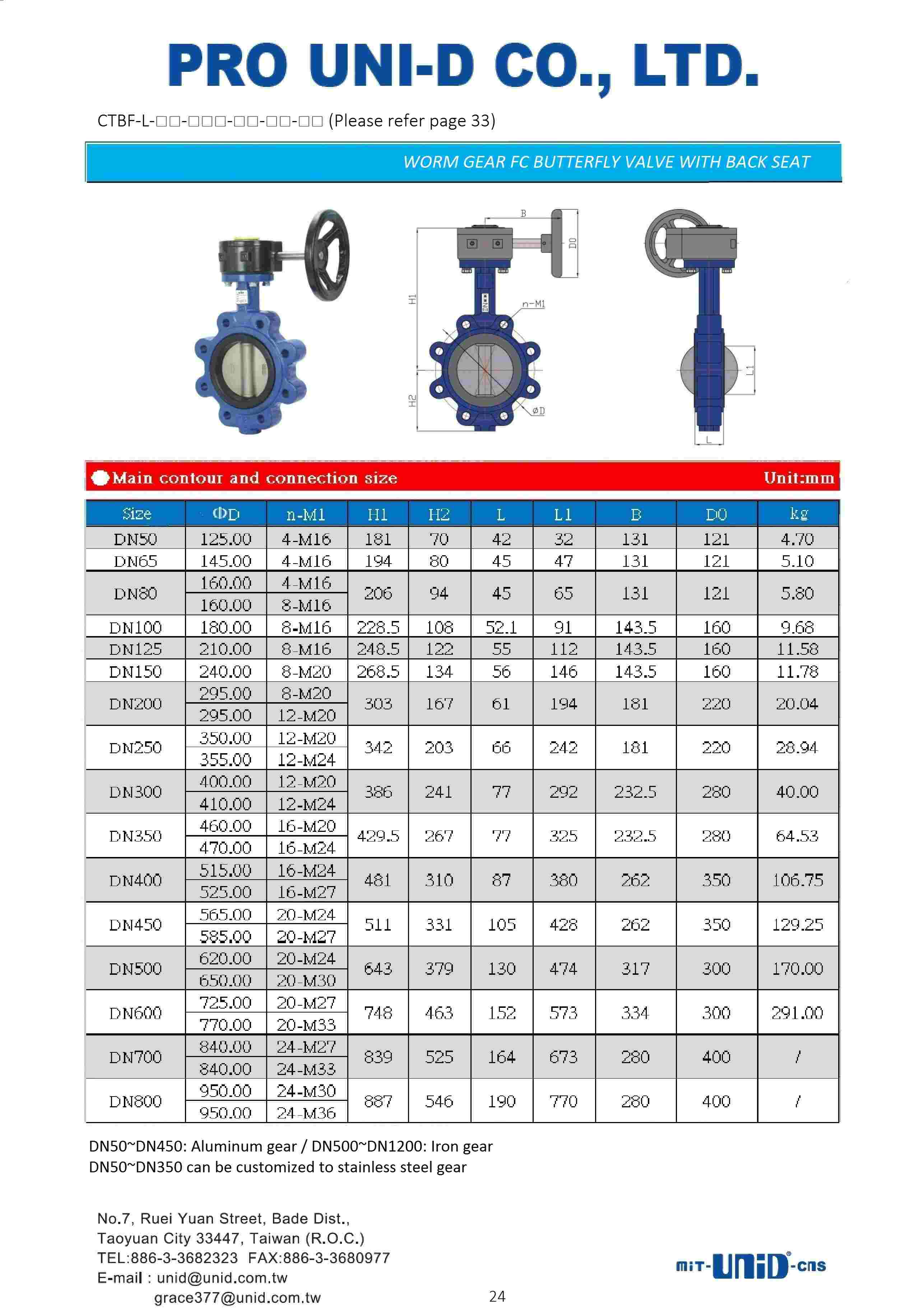 FCD gear lug butterfly valve