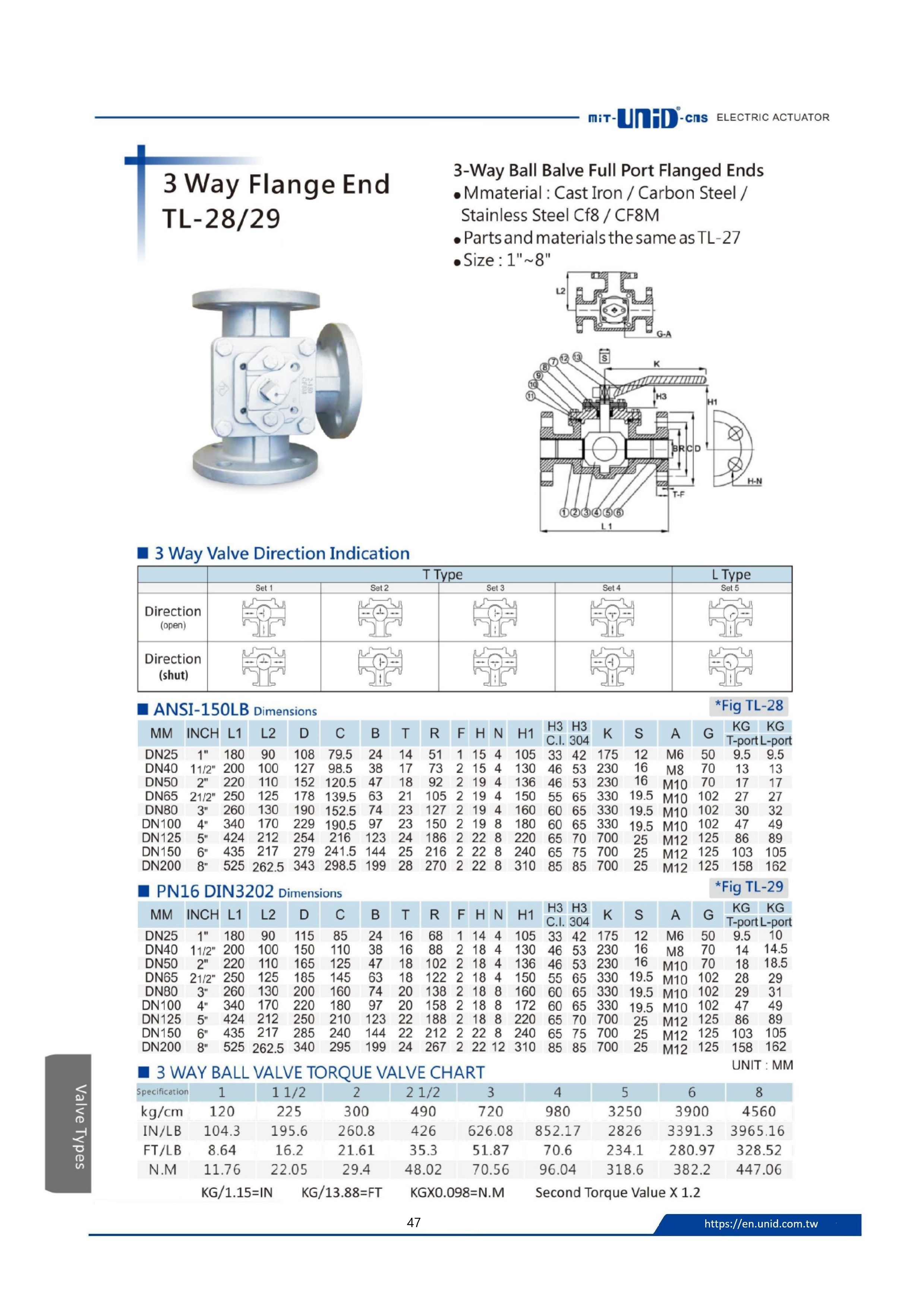 3-way flange ball valve