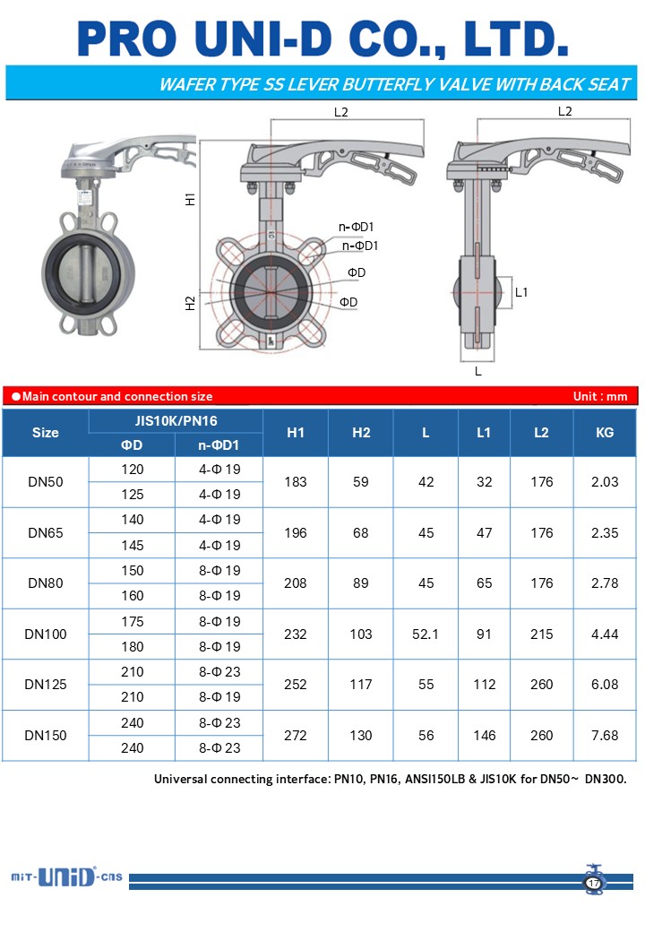 Lever stainless steel wafer butterfly valve