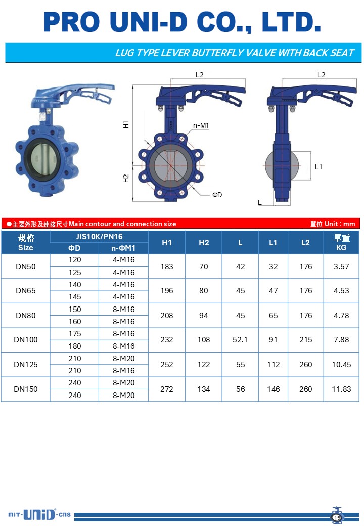 FCD lug butterfly valve, lever